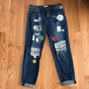 trendy patch ripped jeans